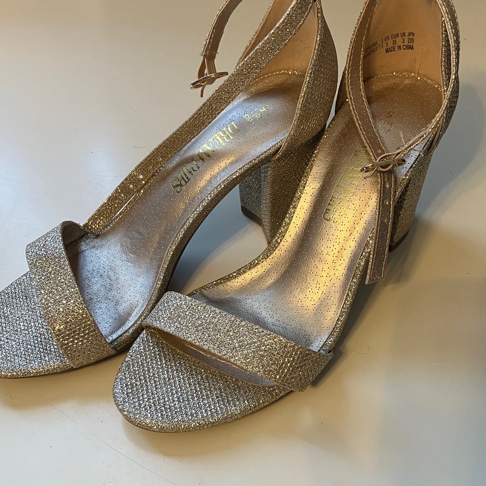 Elegant Gold Block Heel Sandals